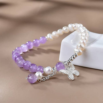 Enchanted Harmony:Amethyst Pearl Butterfly Crystal Bracelet