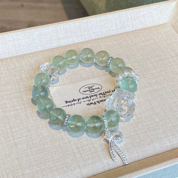 Spring Preface: Green Fluorite & Clear Quartz Crystal Bracelet