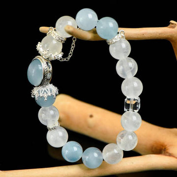 Blue Dream:Aquamarine & Clear Quartz Crystal Bracelets