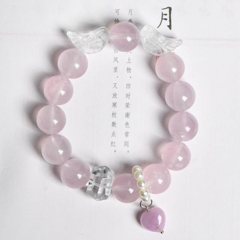 Wings of Purity：สร้อยข้อมือคริสตัลเจลลี่สีชมพูและสีขาว