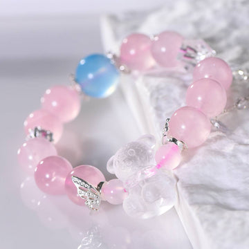 Love's Whisper：Natural Pink Quartz & Aquamarine Bracelet