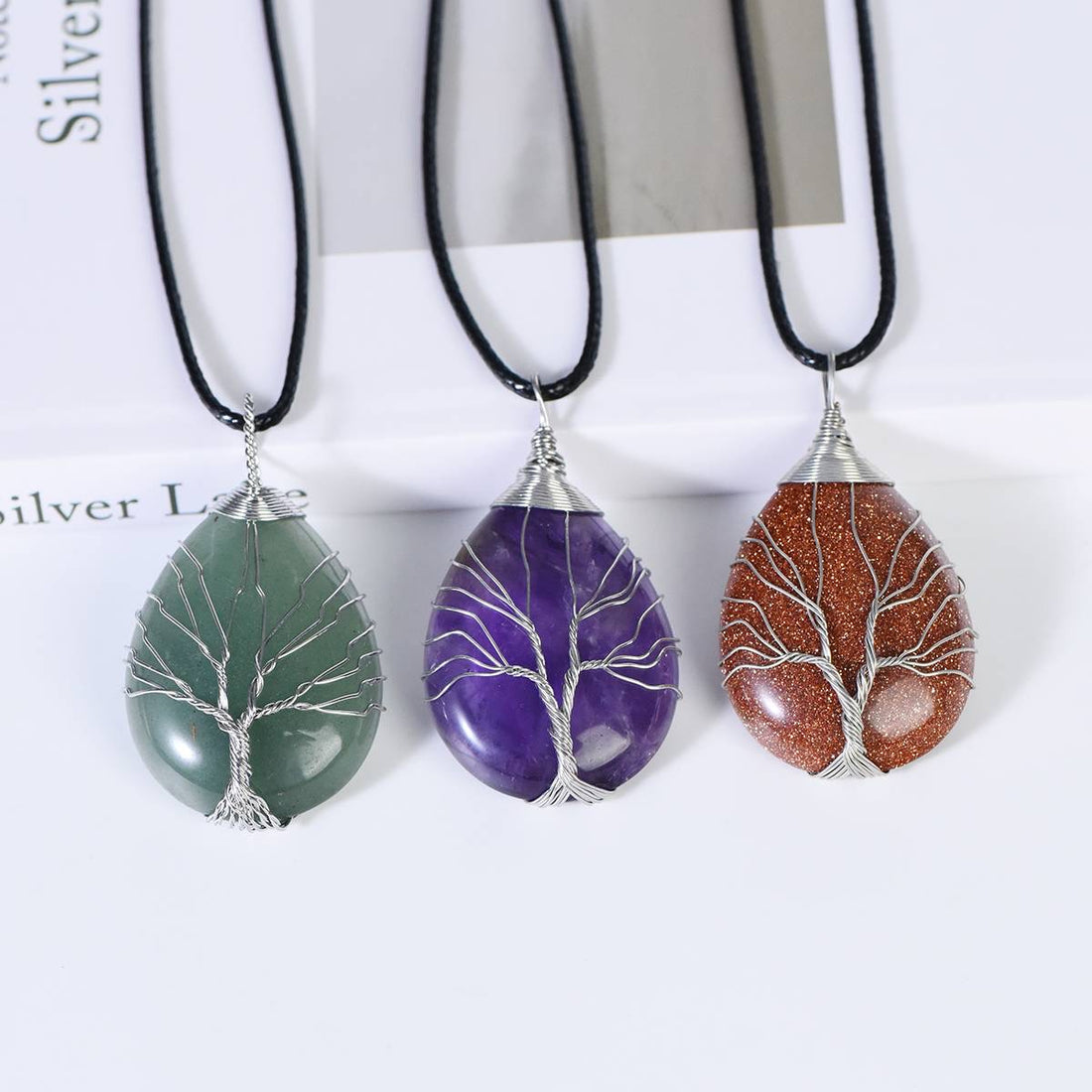 Crystal Water drop Tree of Life Necklaces