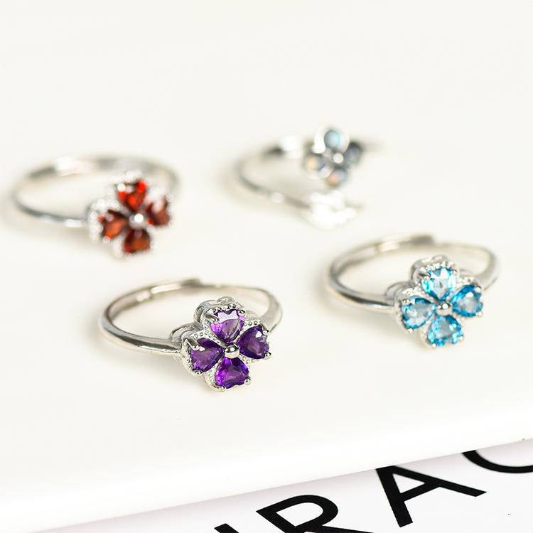 Crystal Four-leaf Clover Rings