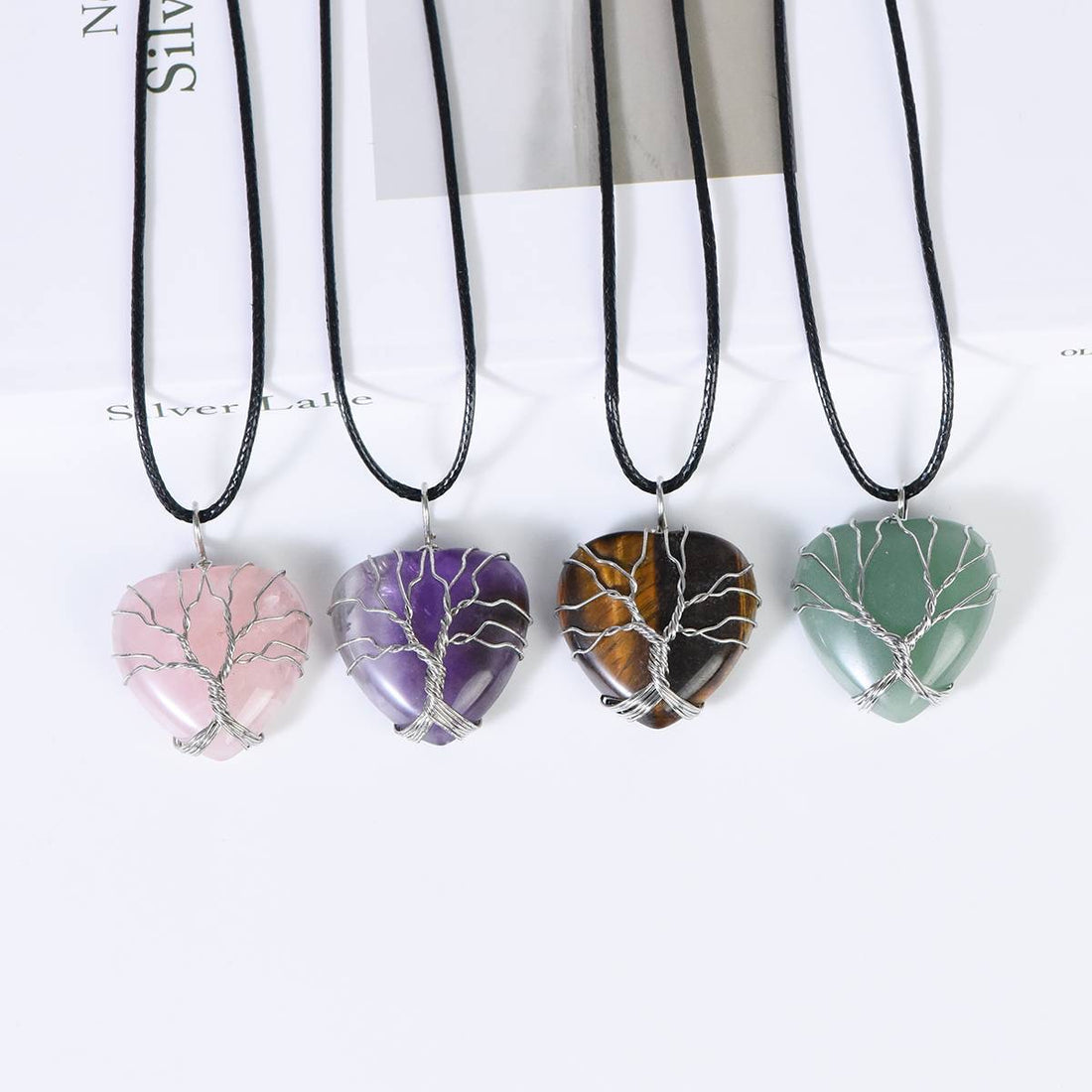 Crystal Heart-shaped Tree of Life necklace