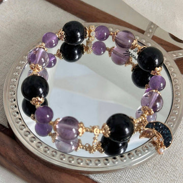 Eclipse Guardian：Amethyst & Obsidian Crystal Bracelet
