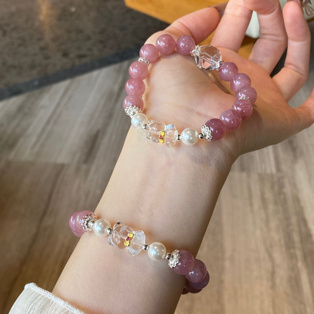 Rose Bear: Rose Quartz Teddy Bracelet