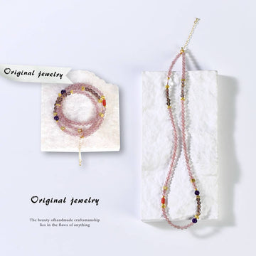 Strawberry quartz bracelet necklace dual-purpose style