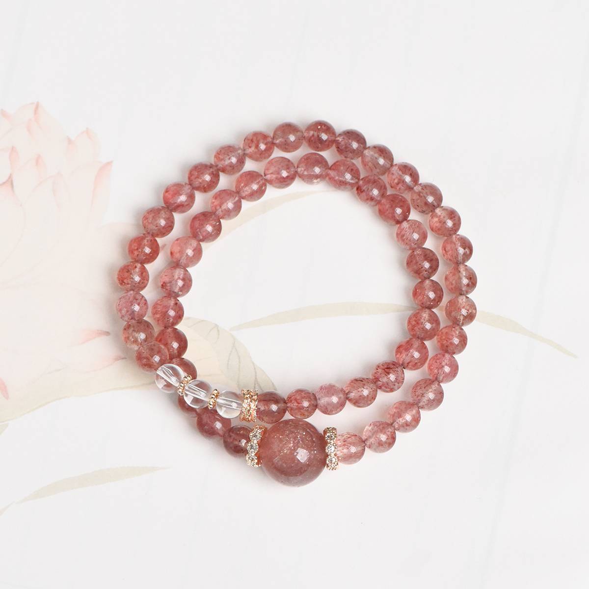 Double Bliss：Strawberry Quartz Charm Bracelet